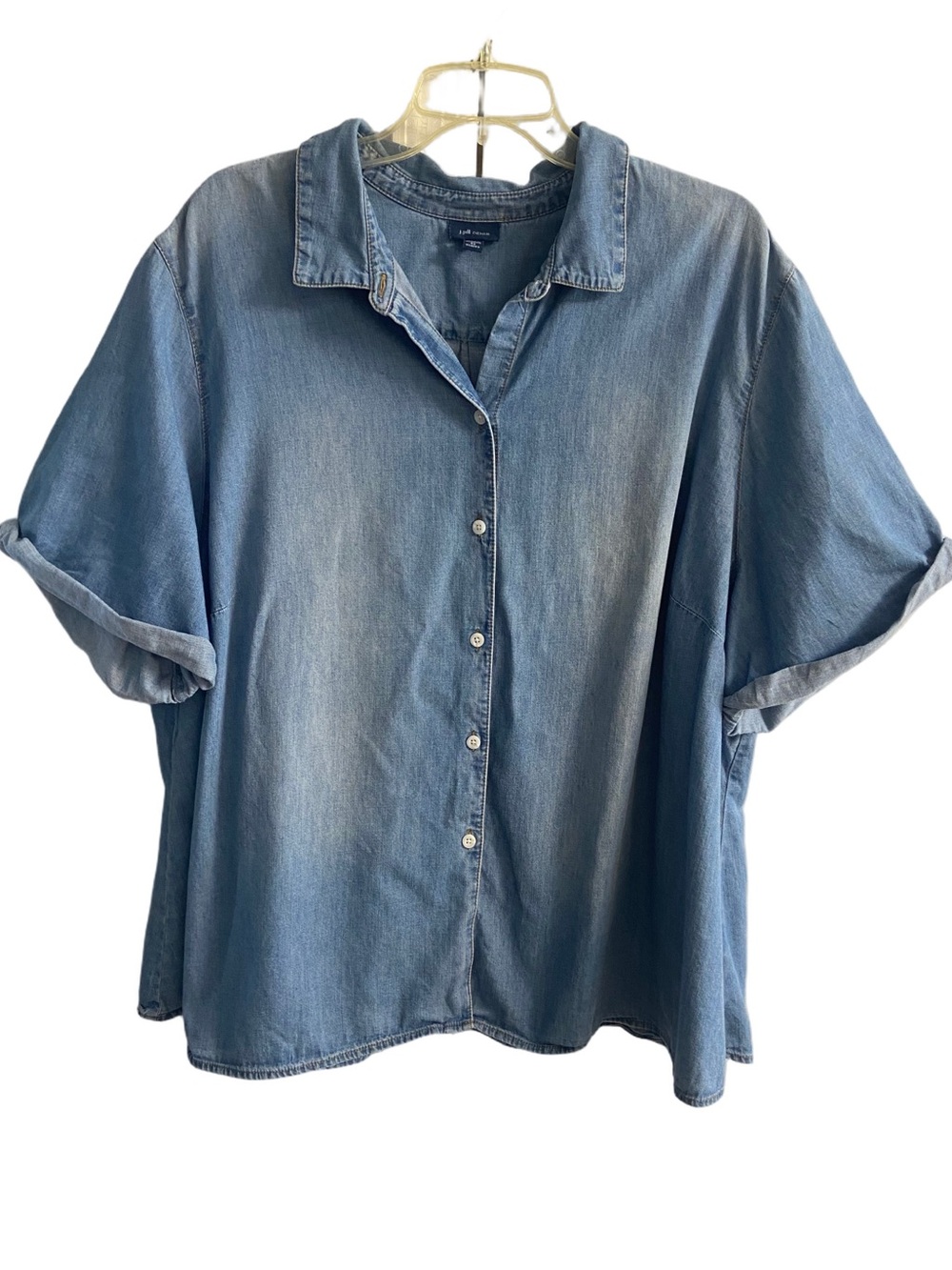 J.Jill Denim Short Sleeve Button Down Shirt Chambray Cuffed Blouse 4X